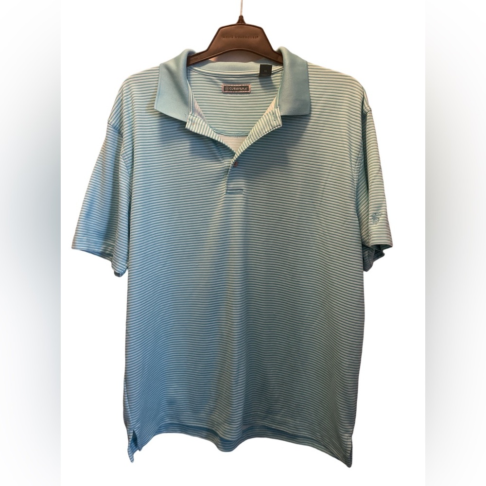Cubavera Men's Light Blue Striped Polo Shirt